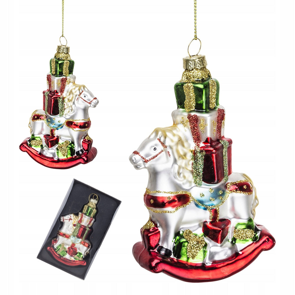 Glass bauble large rocking horse 13 cm shape Christmas tree pendant