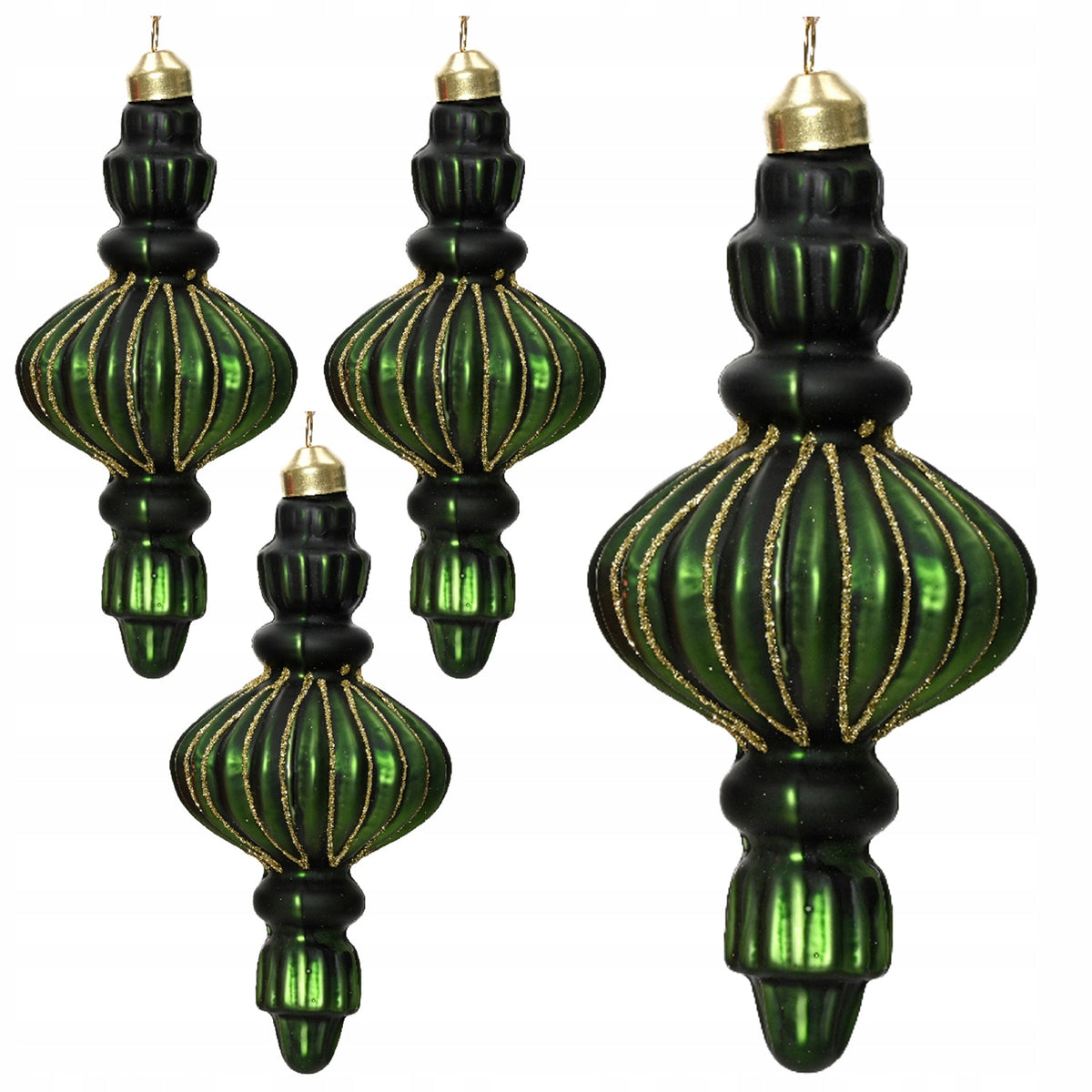 Glass baubles antique green 15 cm Christmas tree pendants 4 pcs. fittings