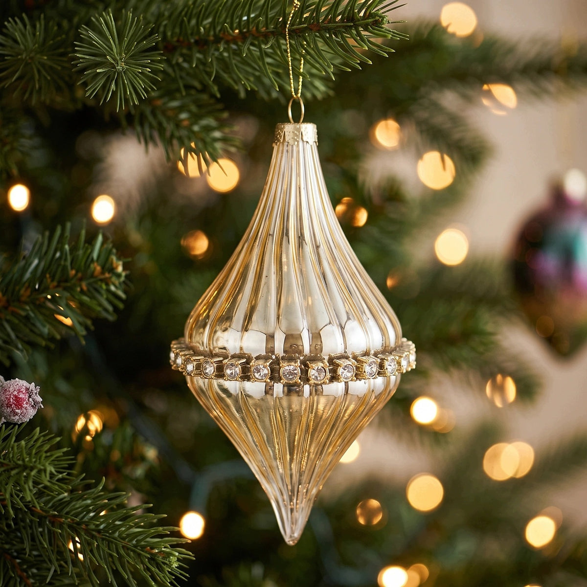 Glass baubles icicles gold 13 cm set of 2 Christmas tree ornaments Brand Artpol