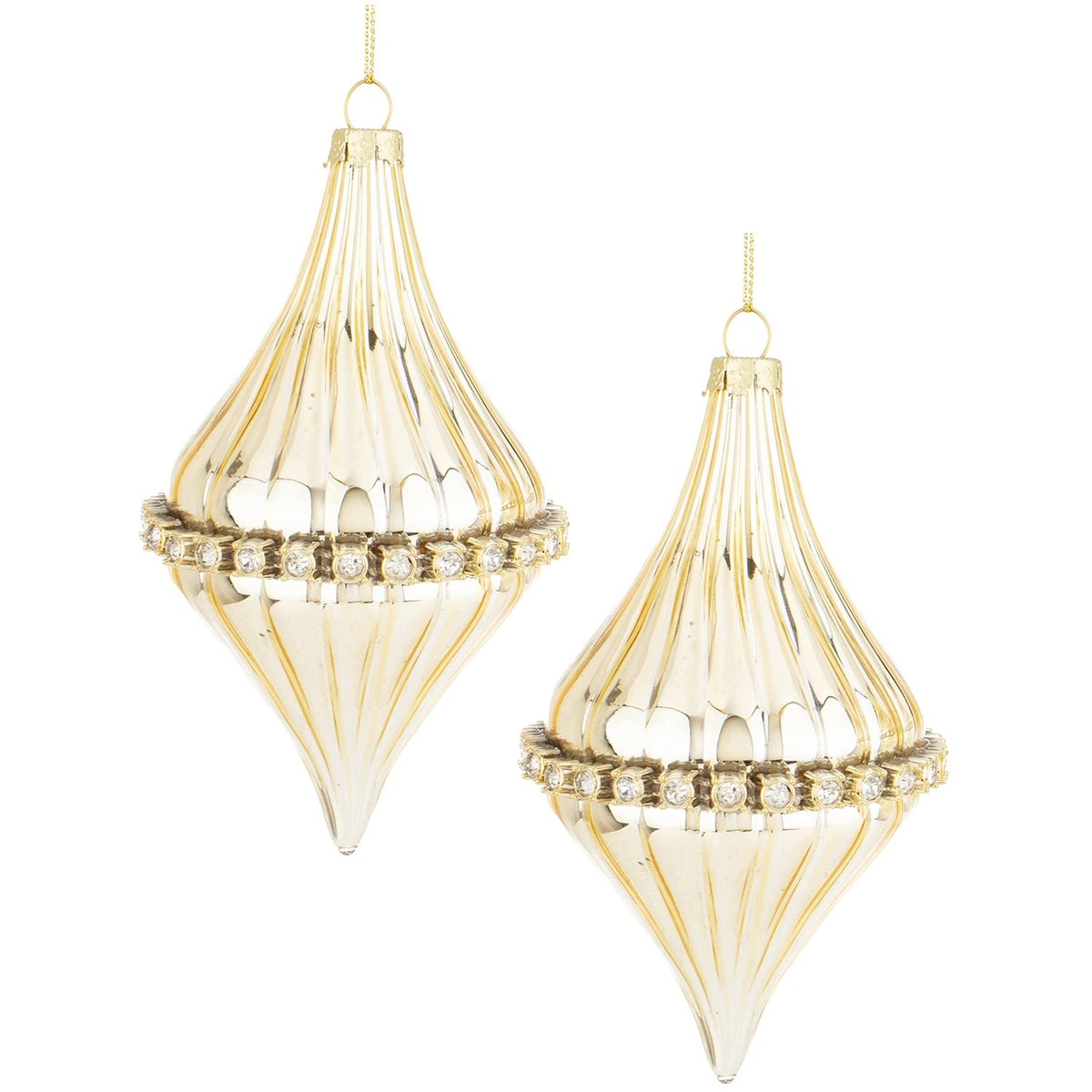 Glass baubles icicles gold 13 cm set of 2 Christmas tree ornaments