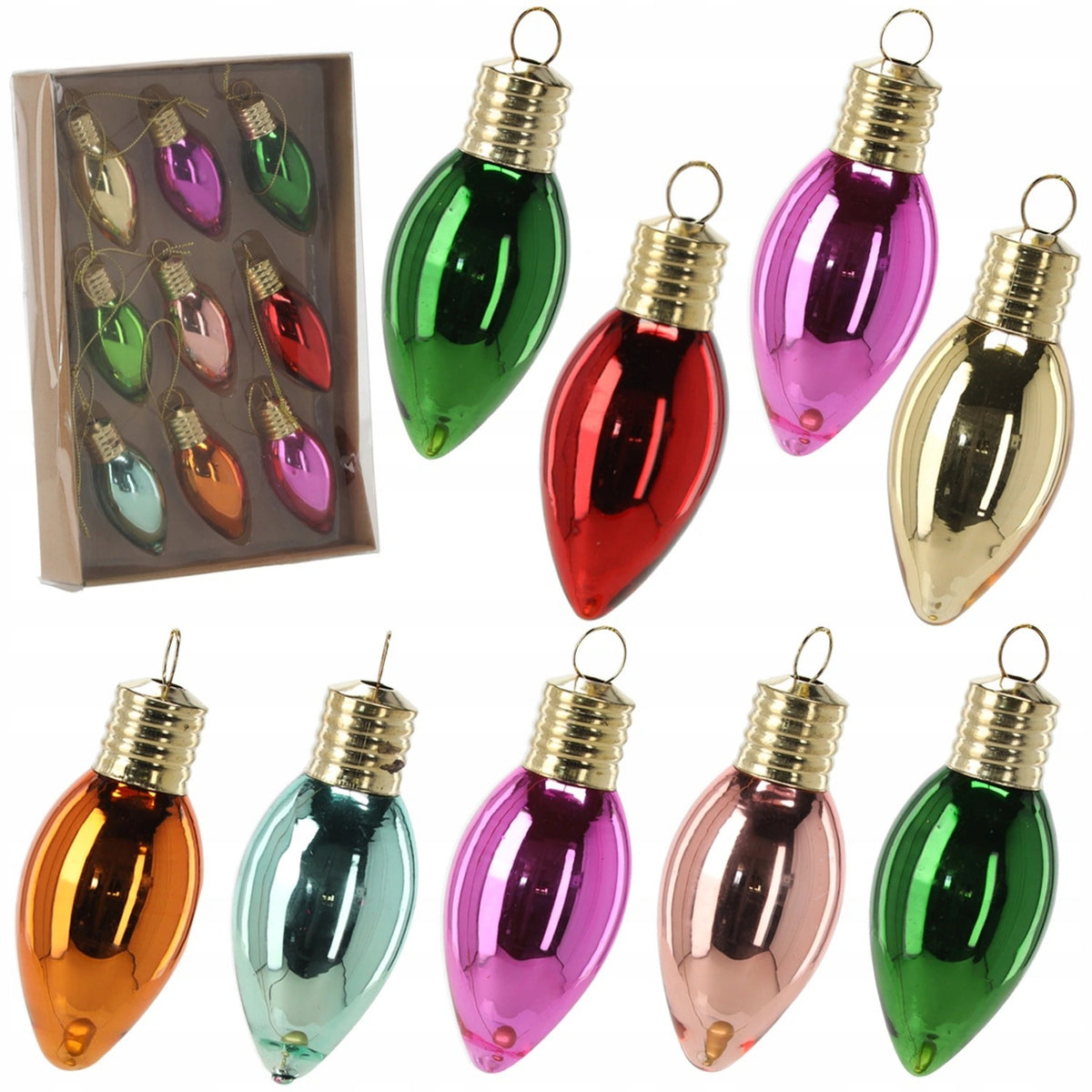 Glass baubles multicolor bulbs 9 pcs Christmas tree decorations PRL