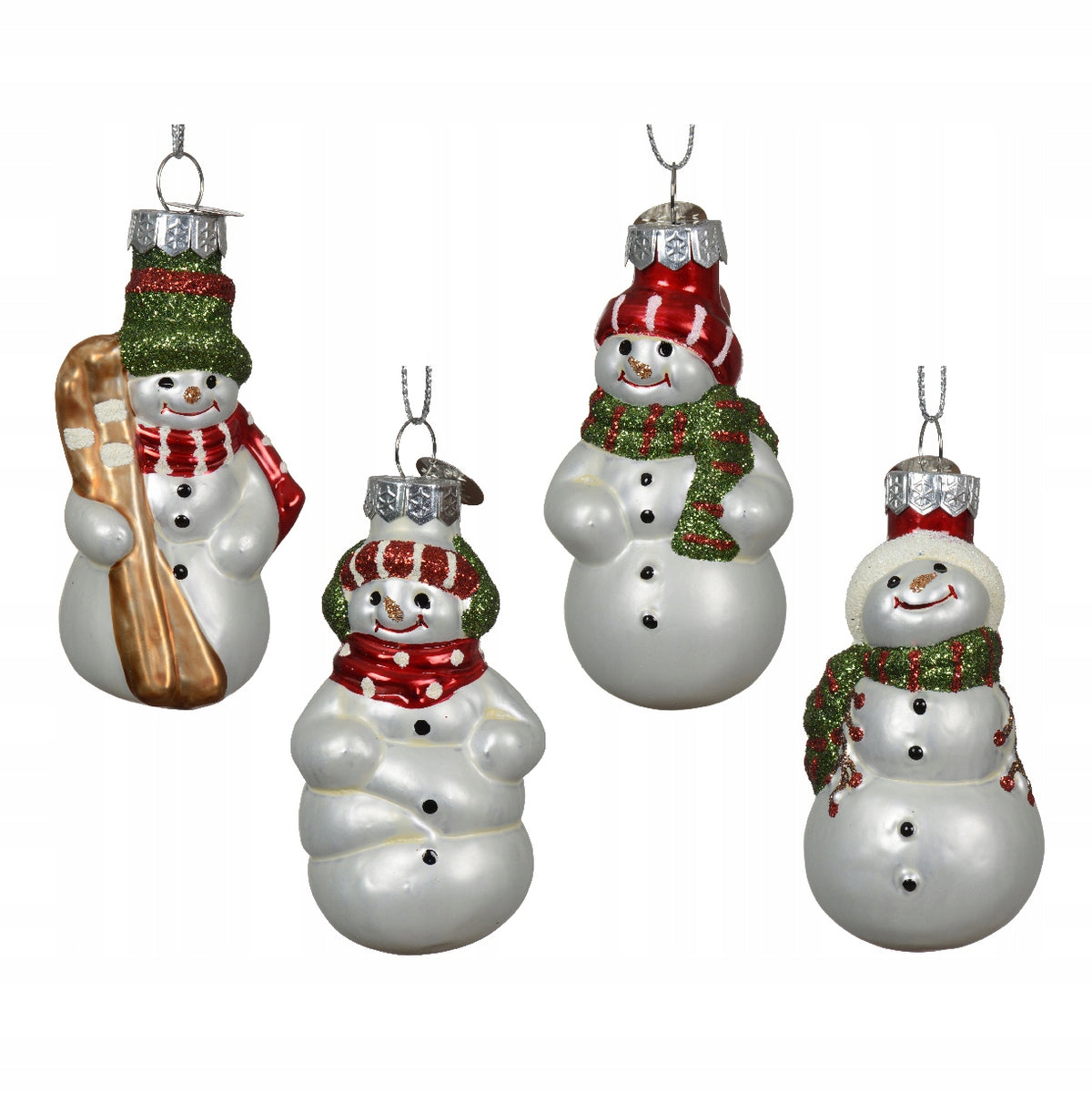 Glass baubles snowman shapes 7,5 cm 4 pcs. mix Christmas tree pendants