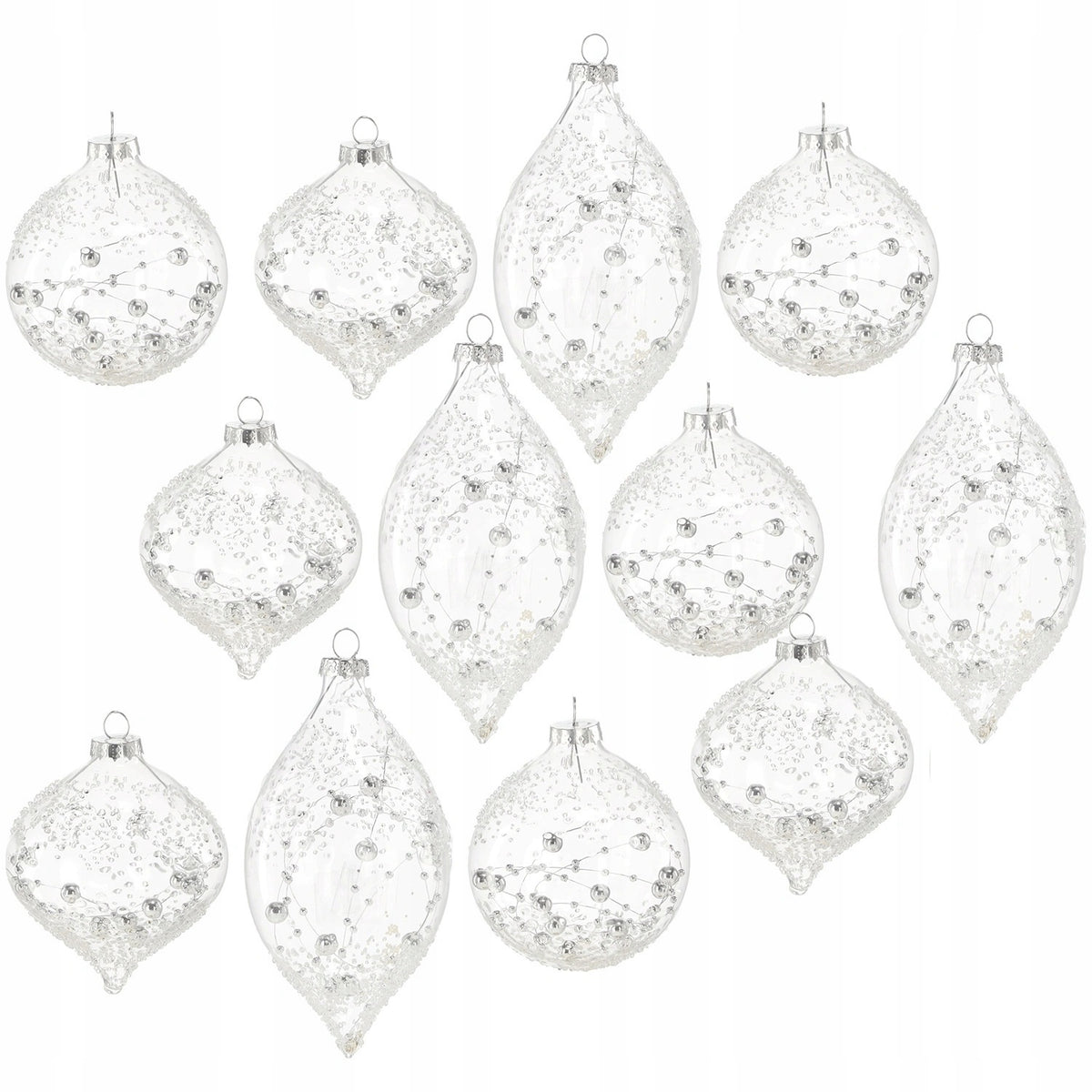 Glass baubles transparent silver beads 8 cm 12 pcs for Christmas tree