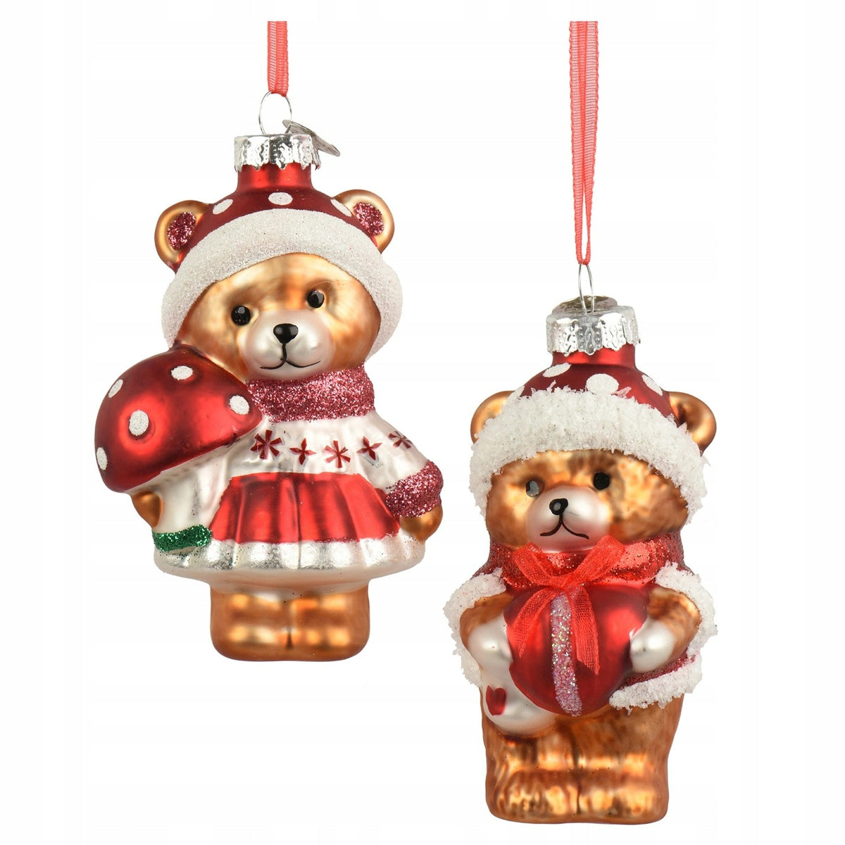 Glass bears 9,3 cm 2 pcs Christmas tree pendants mix patterns Christmas tree ornaments