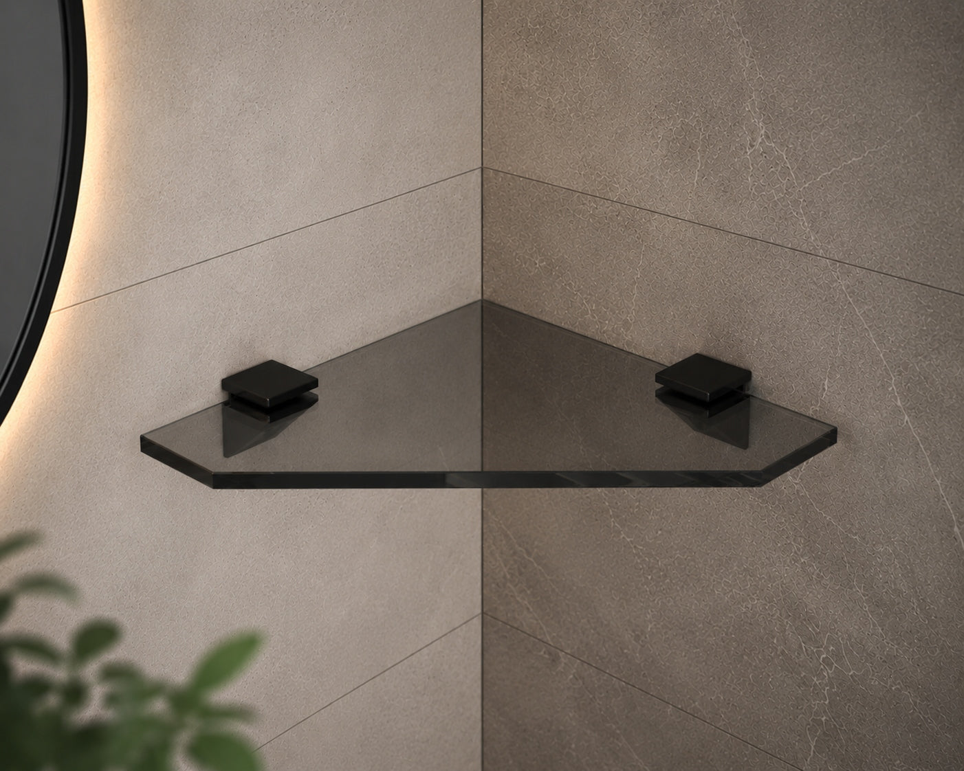 Glass corner shelf for shower 25x25 8mm graphite black handles Manufacturer code PLK-GR-NAR-25X25-UCZ