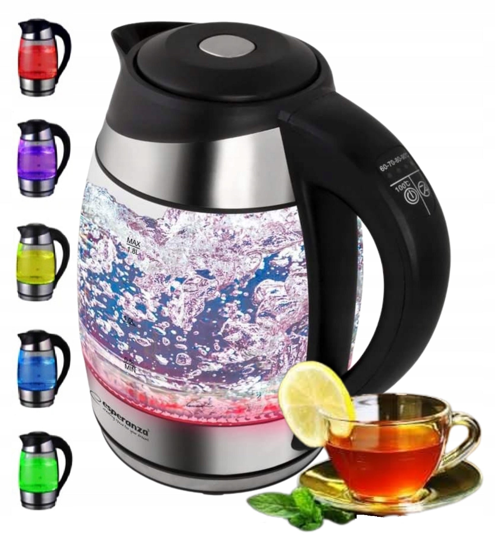 Glass electric kettle 1,8L 2200W LED thermometer Esperanza SEINE Packaging status original