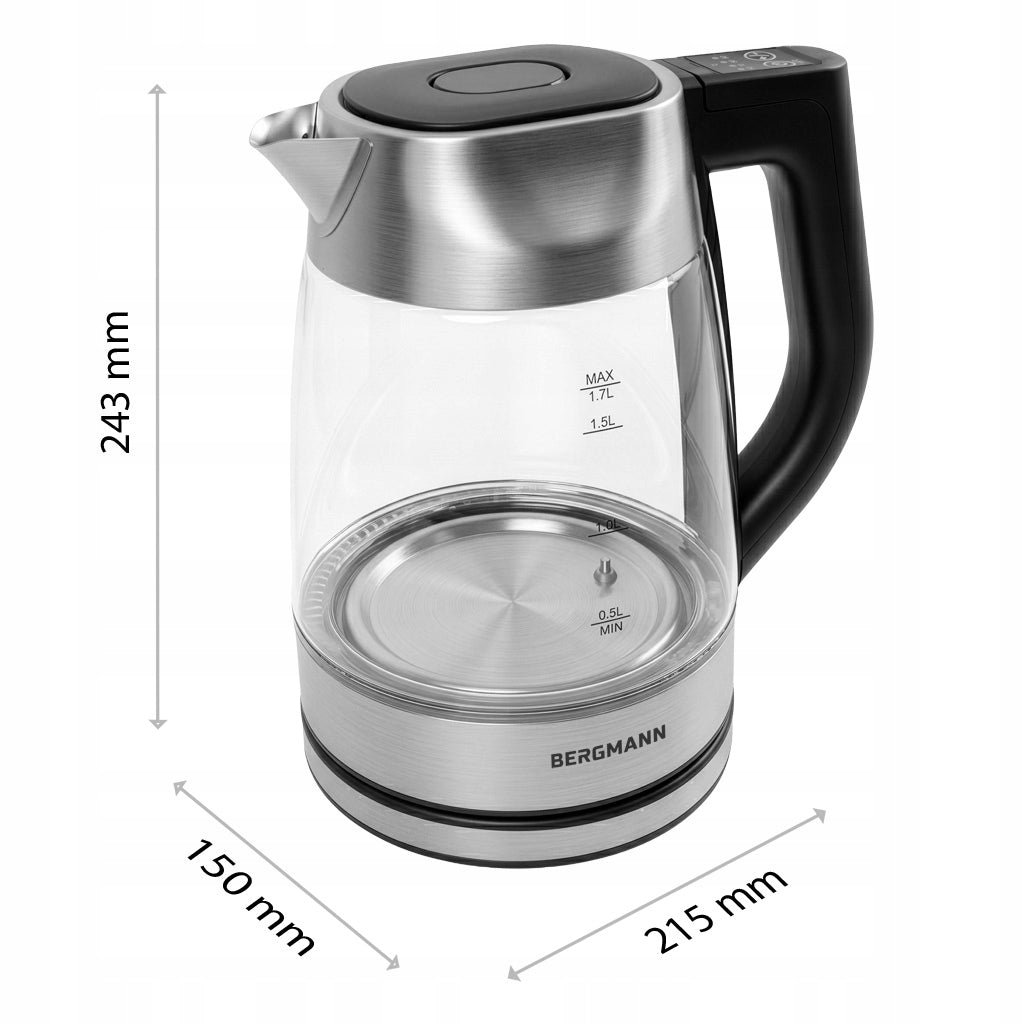 Glass electric kettle BERGMANN 1,7L 2200W Temperature control Manufacturer code MTP008051