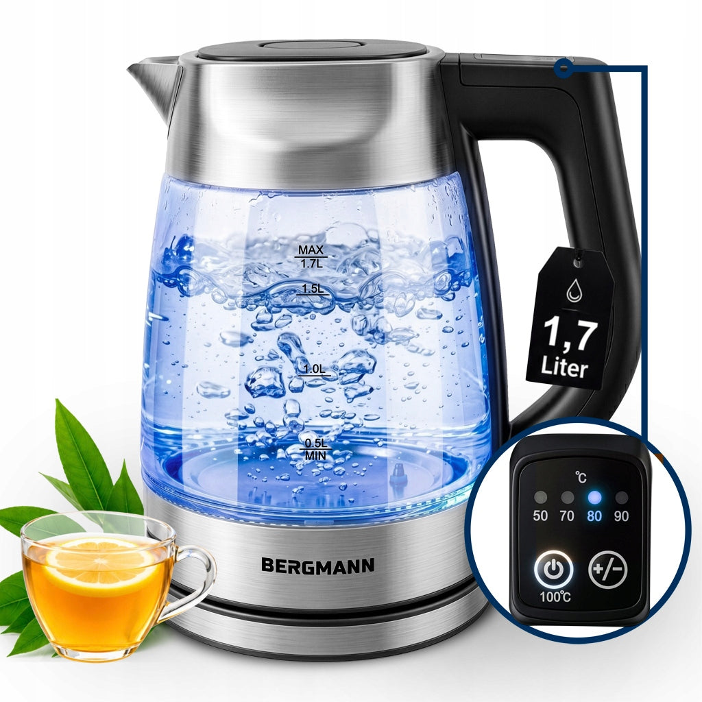 Glass electric kettle BERGMANN 1,7L 2200W Temperature control