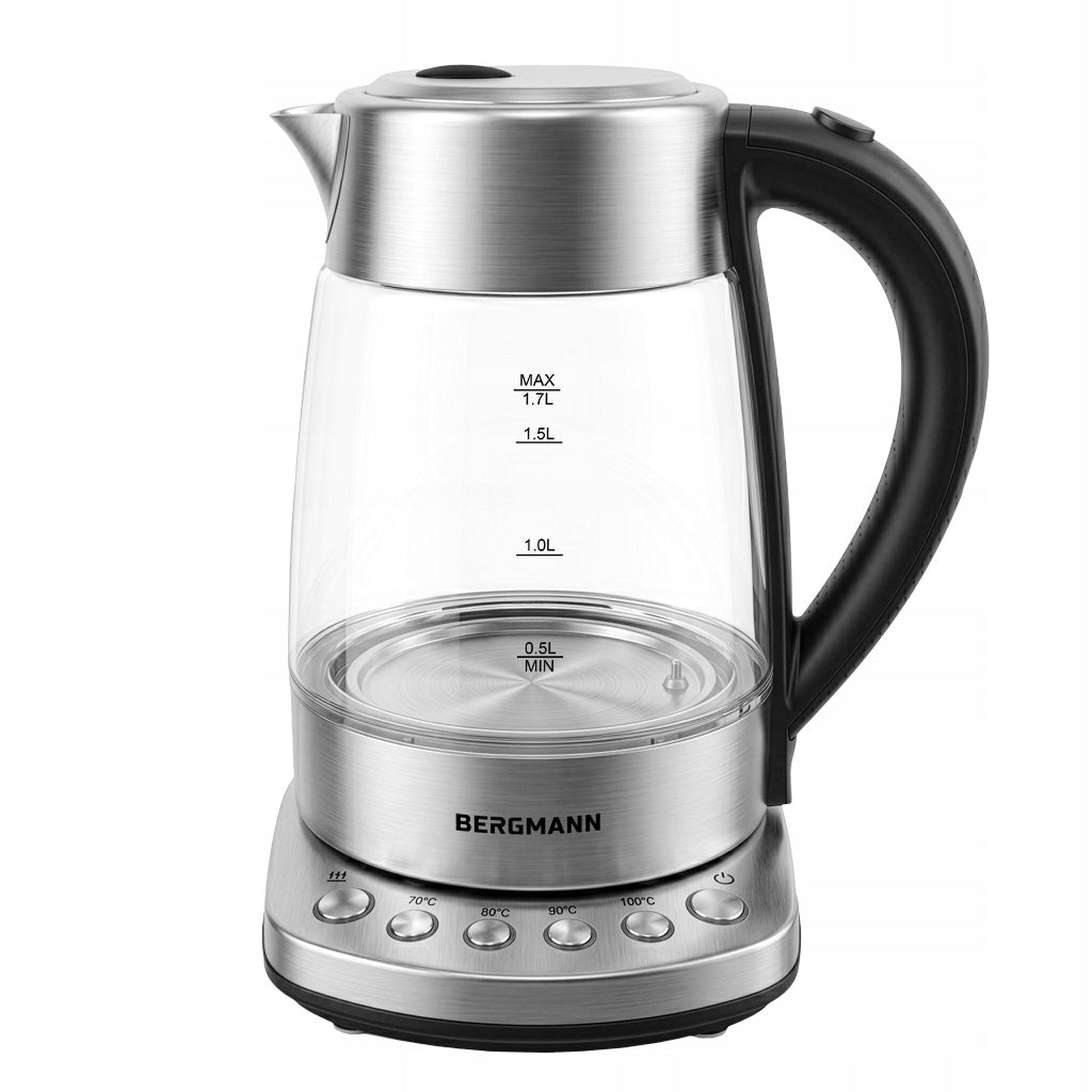 Glass electric kettle BERGMANN 1,7L 2200W control panel Silver Packaging status original
