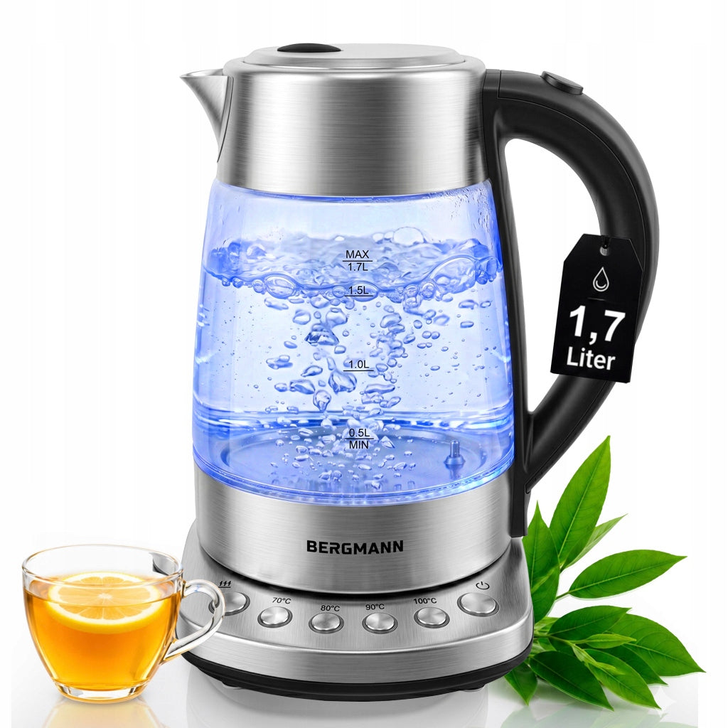 Glass electric kettle BERGMANN 1,7L 2200W control panel Silver