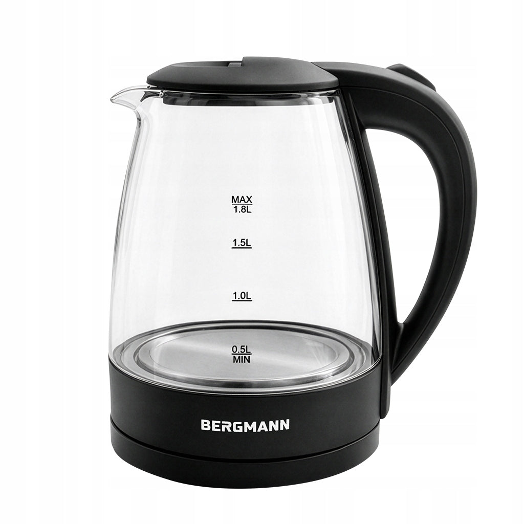 Glass electric kettle BERGMANN 1,8L 2200W LED black base Manufacturer code MTP007886
