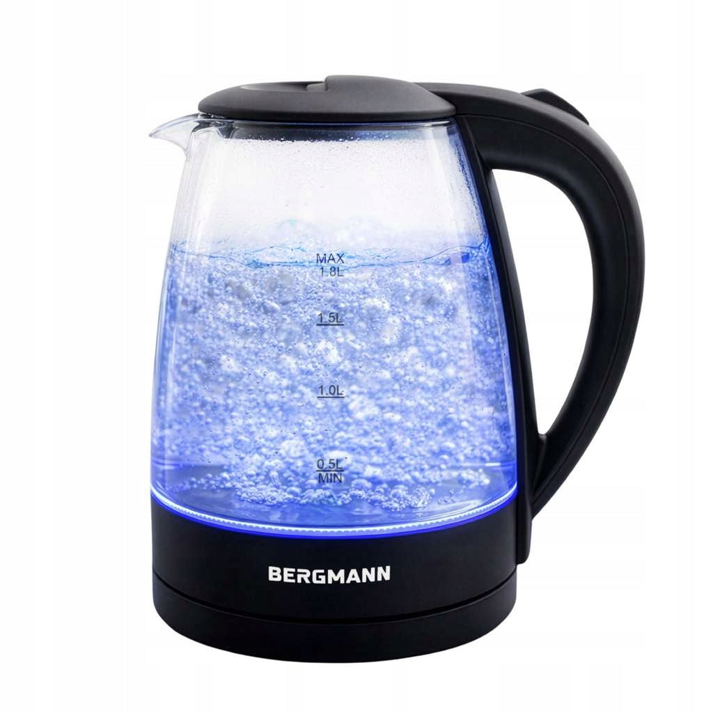 Glass electric kettle BERGMANN 1,8L 2200W LED black base Packaging status original