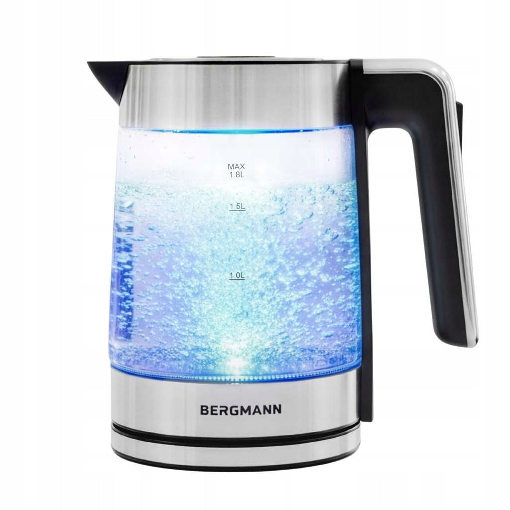 Glass electric kettle BERGMANN 1,8L 2200W silver LED backlight Packaging status original