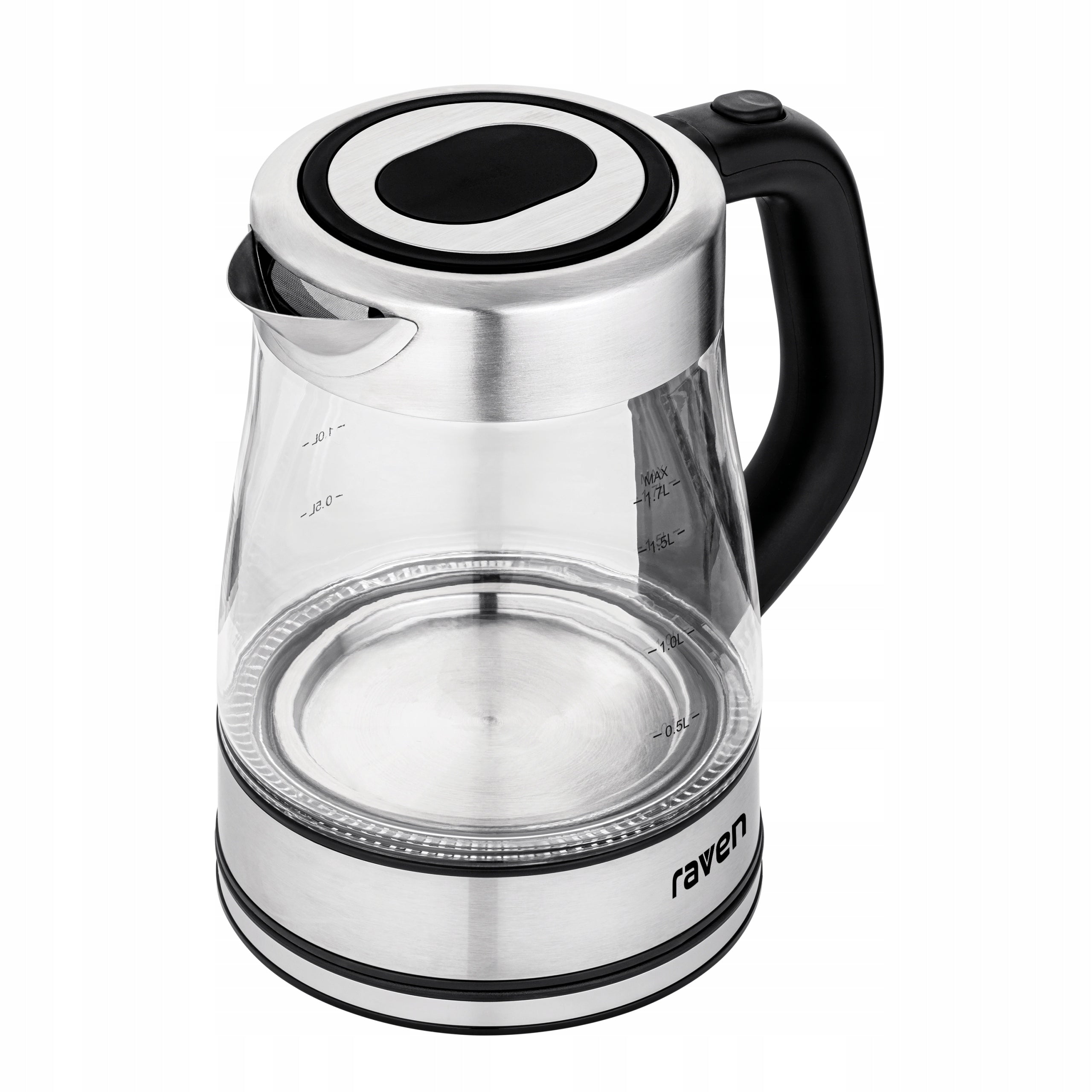 Glass electric kettle Raven EC027C 1,7 Liter 2200W LED Black and Silver Manufacturer code EC027C
