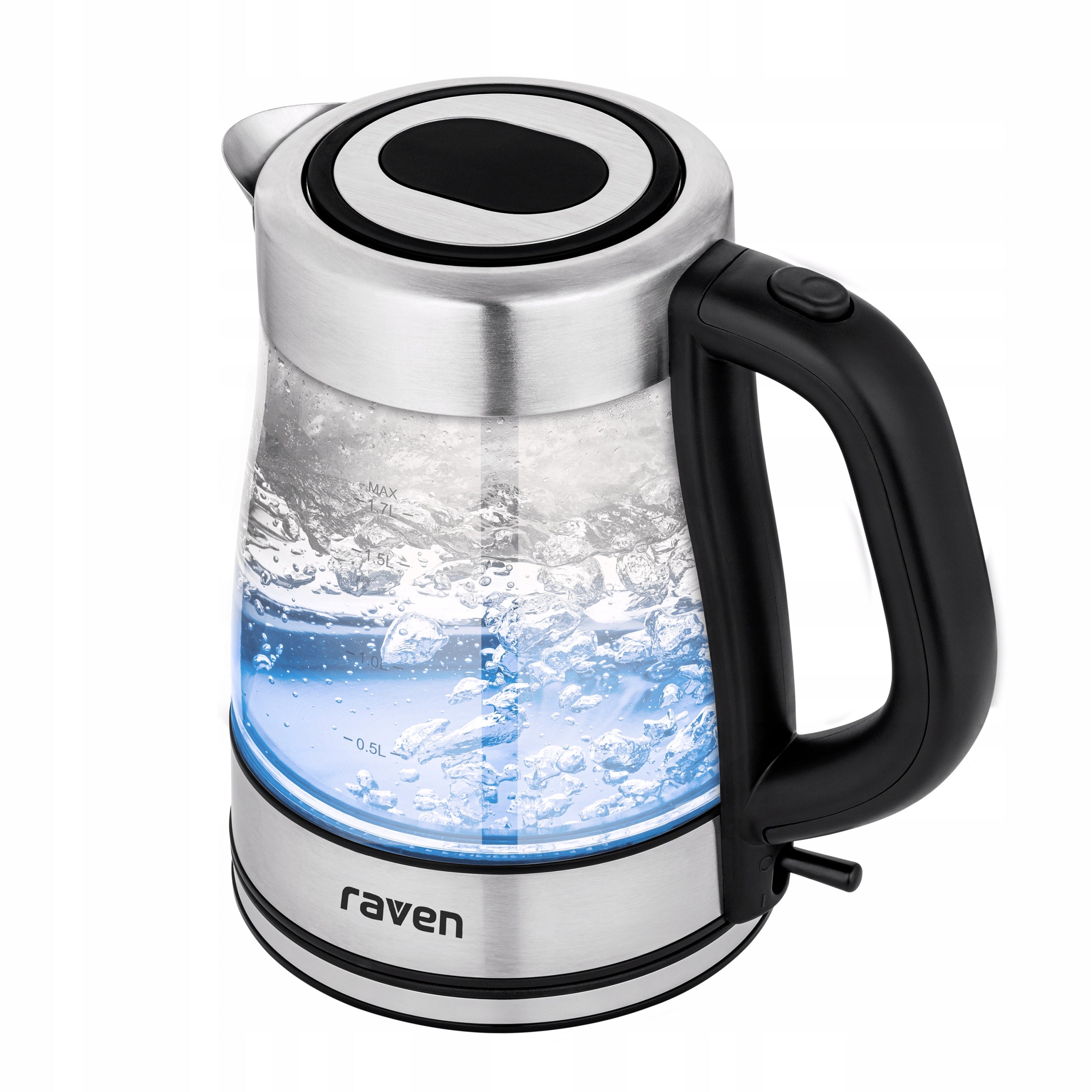 Glass electric kettle Raven EC027C 1,7 Liter 2200W LED Black and Silver Packaging status original