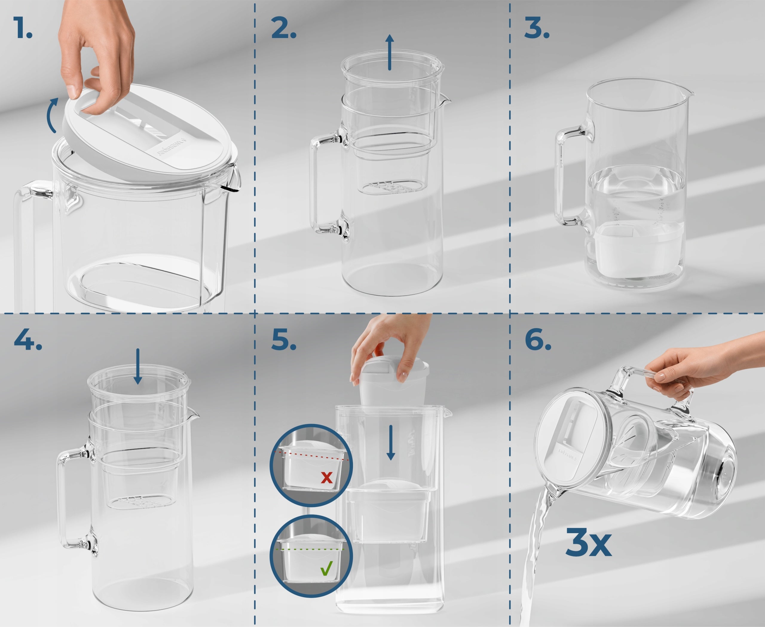 Glass filter jug Wessper D2 Borosilicate 3l white + 2x filter Model D2 Borosilicate