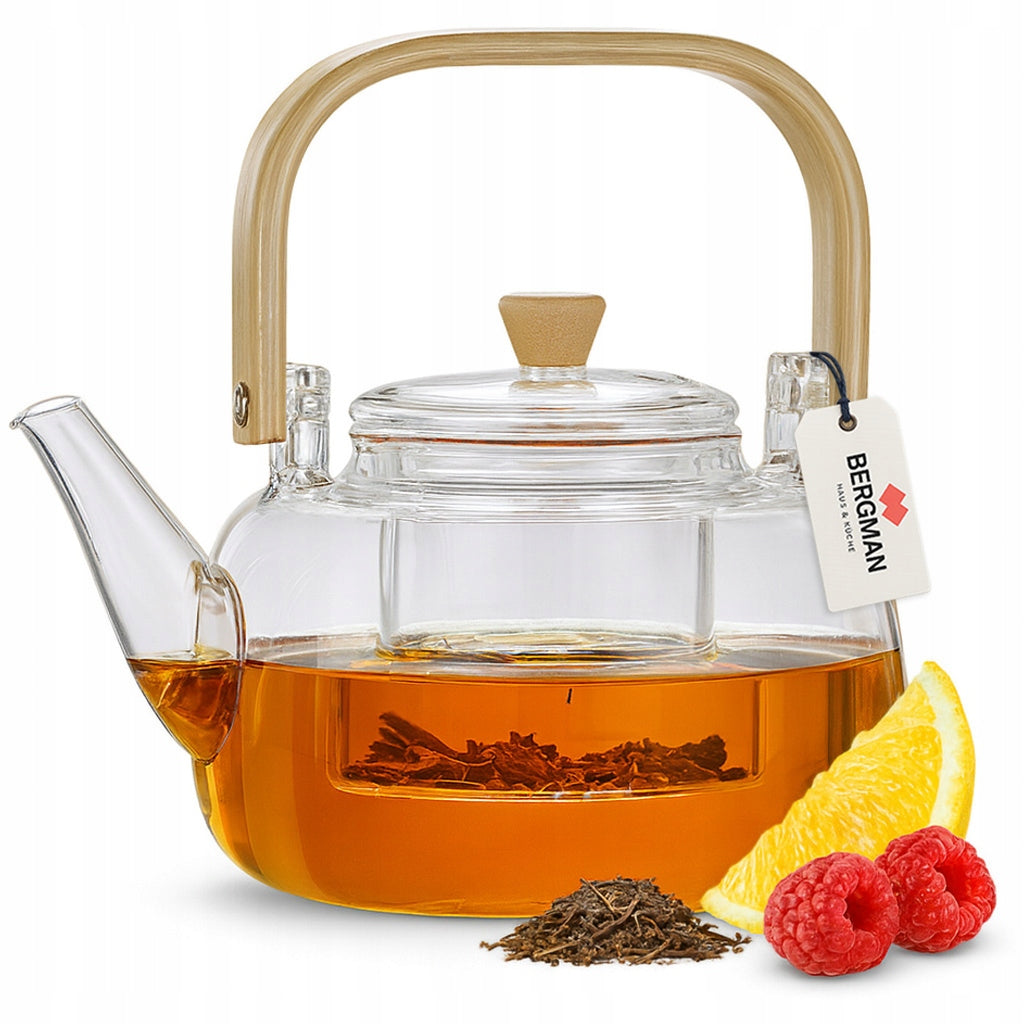 Glass pot for brewing tea herbs 1000ml with lid infuser