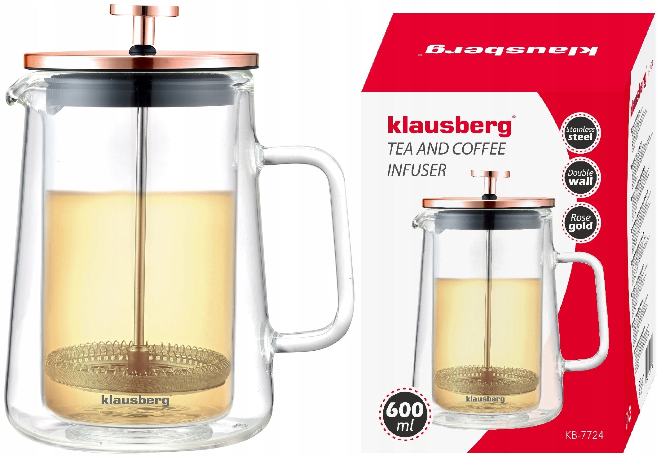 Glass tea maker 600ml jug ROSE GOLD KLAUSBERG