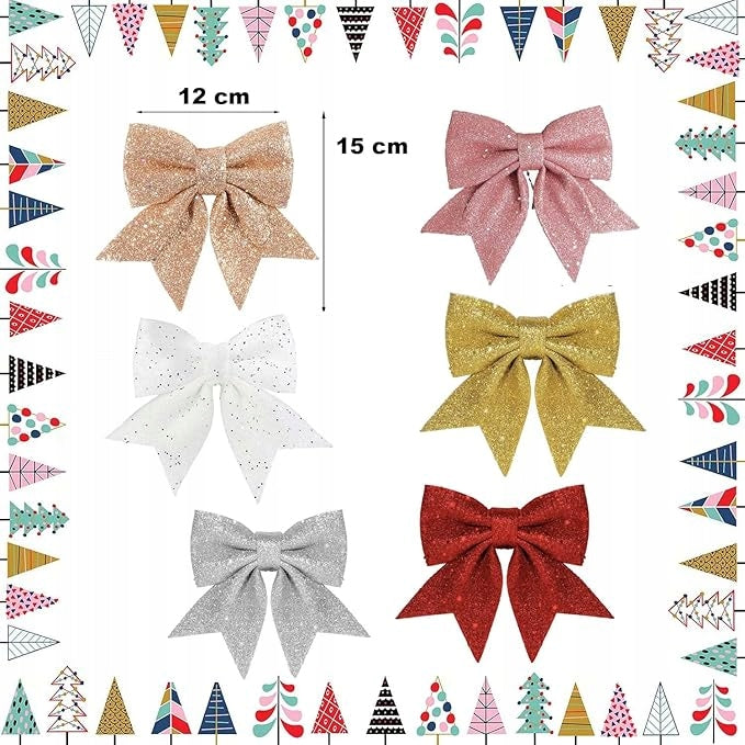 Glitter large bows for Christmas tree 15 pcs pink Packaging status original