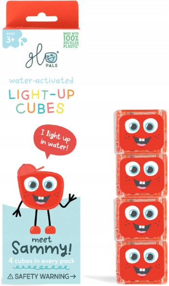 Glo Pals Sensory cubes glowing in water Sammy red