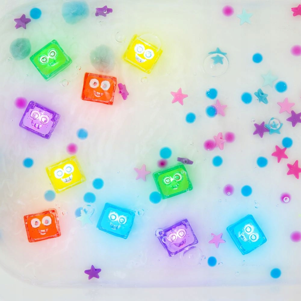 Glo Pals sensory cubes glowing in water Pippa green Brand glo PALS