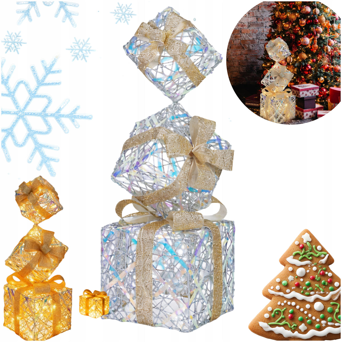 Glowing LED Gift Boxes Set of 3 Gift Boxes Decoration