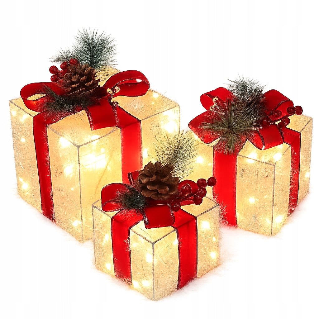 Glowing LED Gifts 3 Pcs Christmas Decoration Set