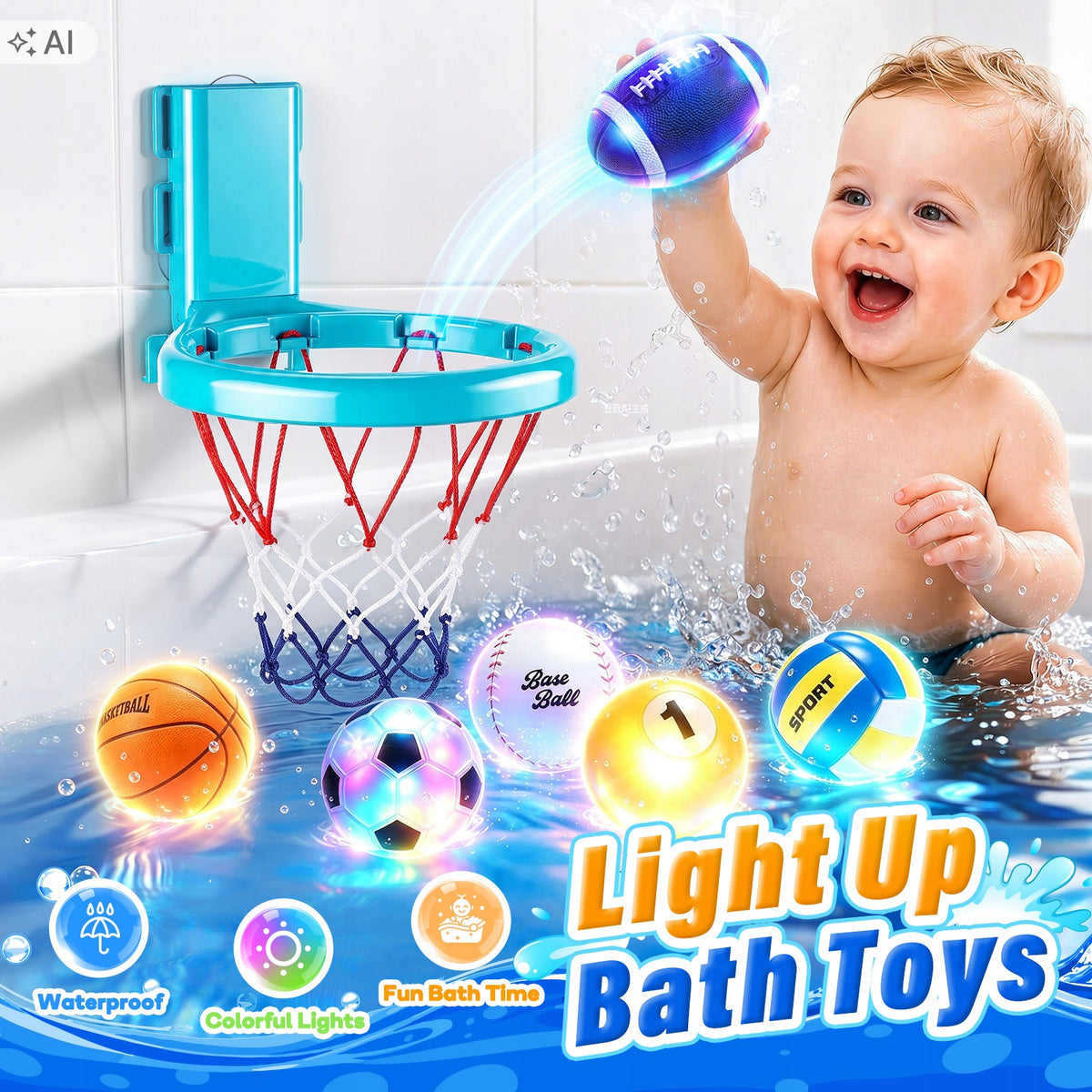 Glowing bath set with 6 balls! Children's bath toy Packaging status original