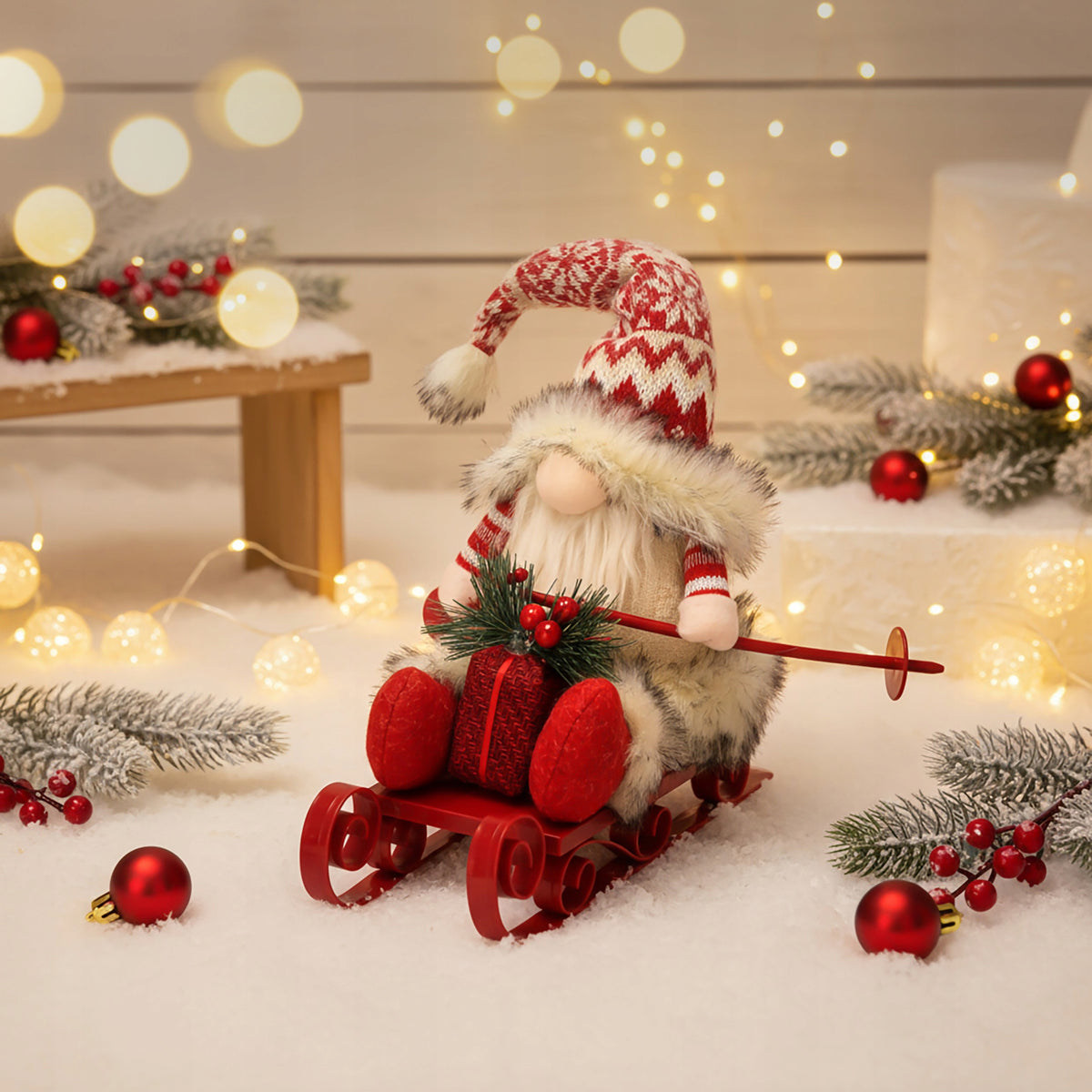 Gnome SANTA CLAUS on sled GLOWING Christmas 40 cm FOR CHRISTMAS gnome JUMI Manufacturer code 5900410437470