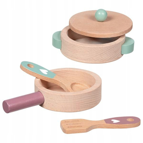 Goki Set of wooden pots for children Kitchen love for kitchen fun Packaging status original