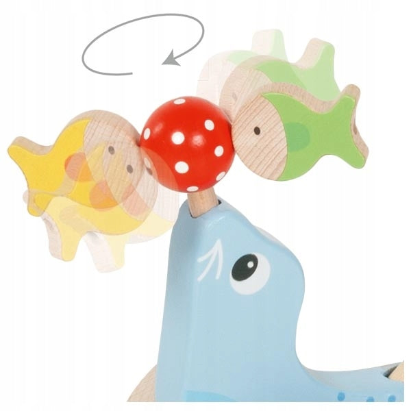 Goki Wooden Seal Push Toy with Rotating Fish 56 x 19 cm Brand Goki