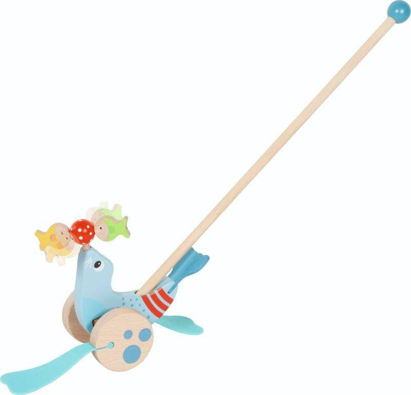 Goki Wooden Seal Push Toy with Rotating Fish 56 x 19 cm