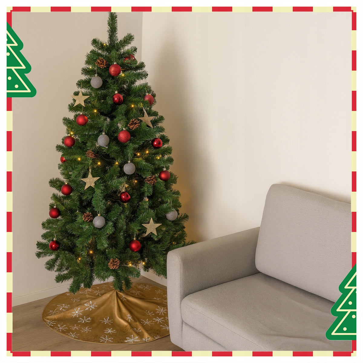 Gold fabric dress under the Christmas tree decorative carpet under the tree 100 cm Packaging status original