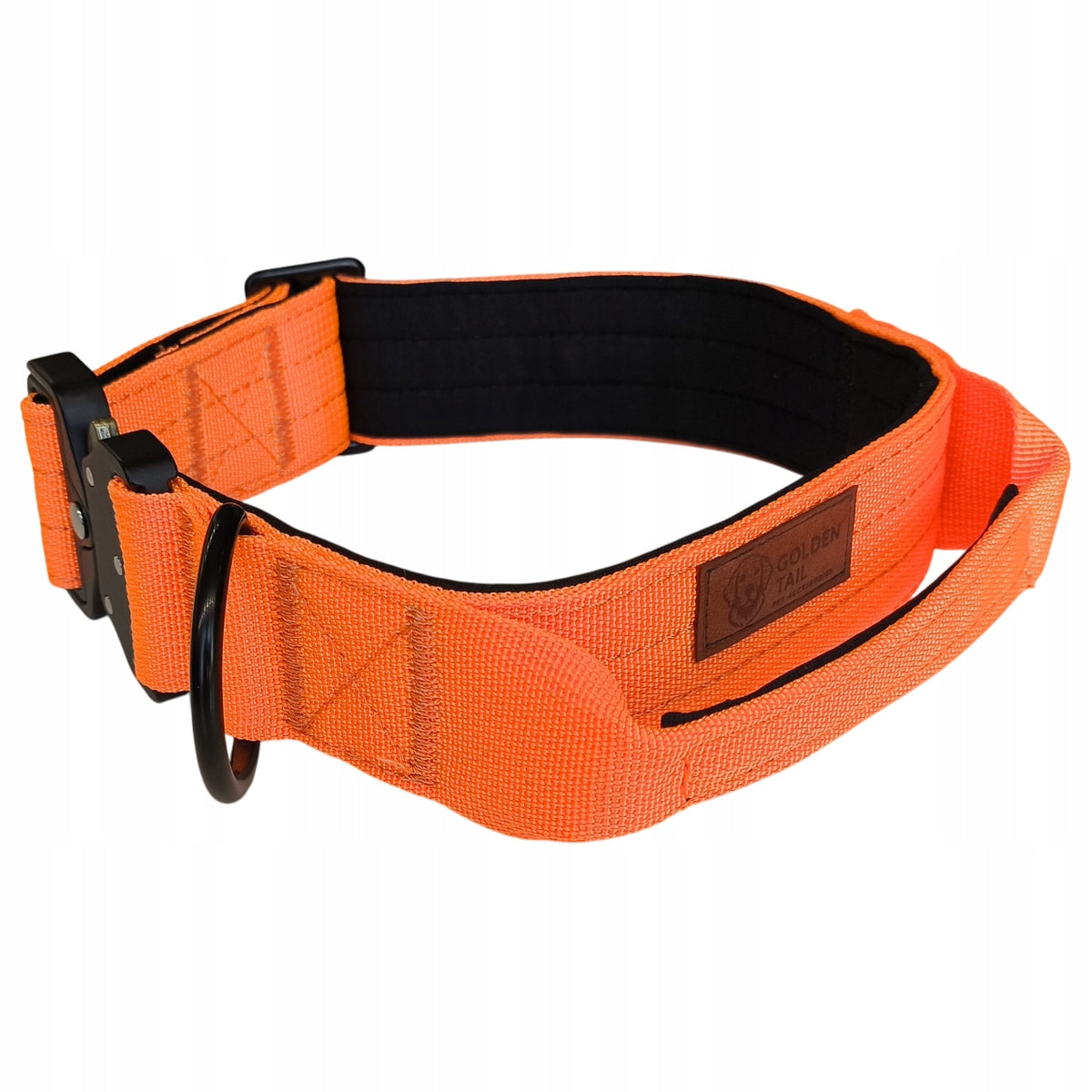 GoldenTail Dog Collar Orange XL Strong Metal Clasp Handle