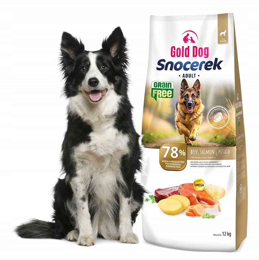 Grain-free dry dog food Gold Dog Snocerek 12 kg beef and salmon