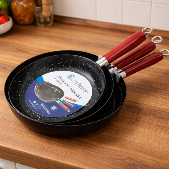 Granite Pan Set 3 Pcs 20 24 26cm Nonstick Induction Packaging status original