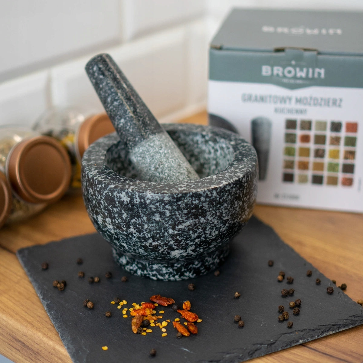Granite kitchen mortar with pestle STONE for spices BROWIN 312008 Manufacturer code 312008