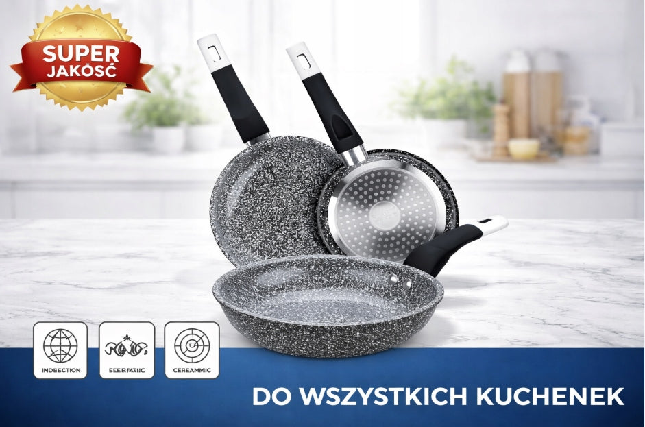 Granite pans set of 3 pcs 16 18 20 cm non-stick induction gas Manufacturer code PATELNIE GRANITOWE