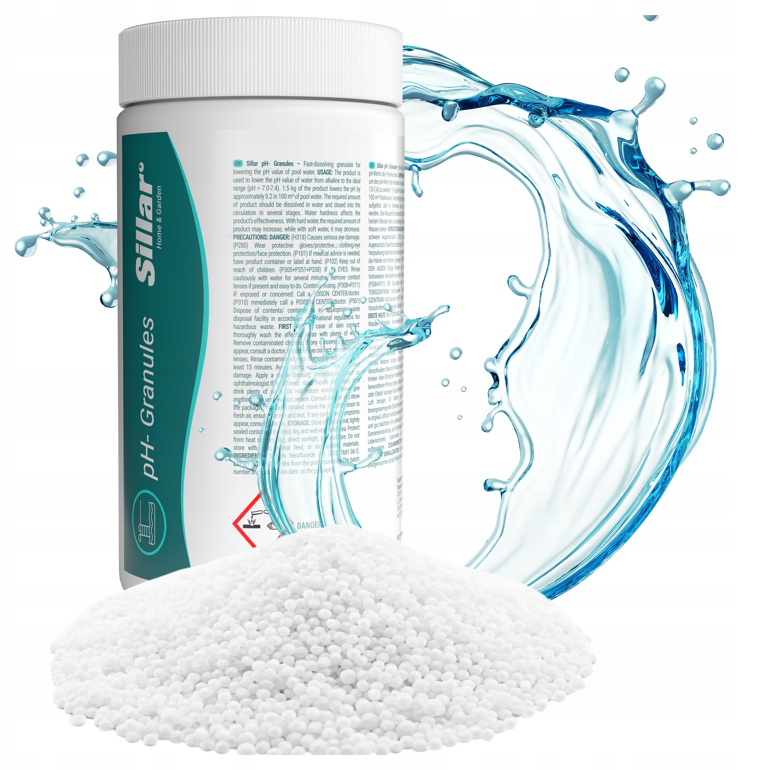 Granules for swimming pool lowering pH- minus chemistry for swimming pool jacuzzi spa 1,5kg