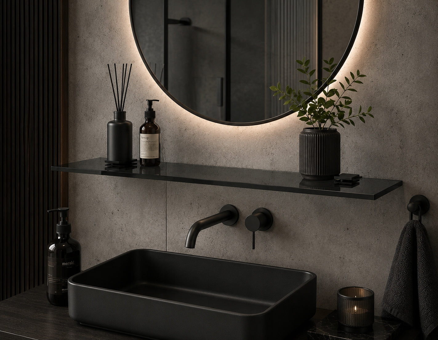 Graphite glass shelf 8mm 80x14cm black handles Brand RAL