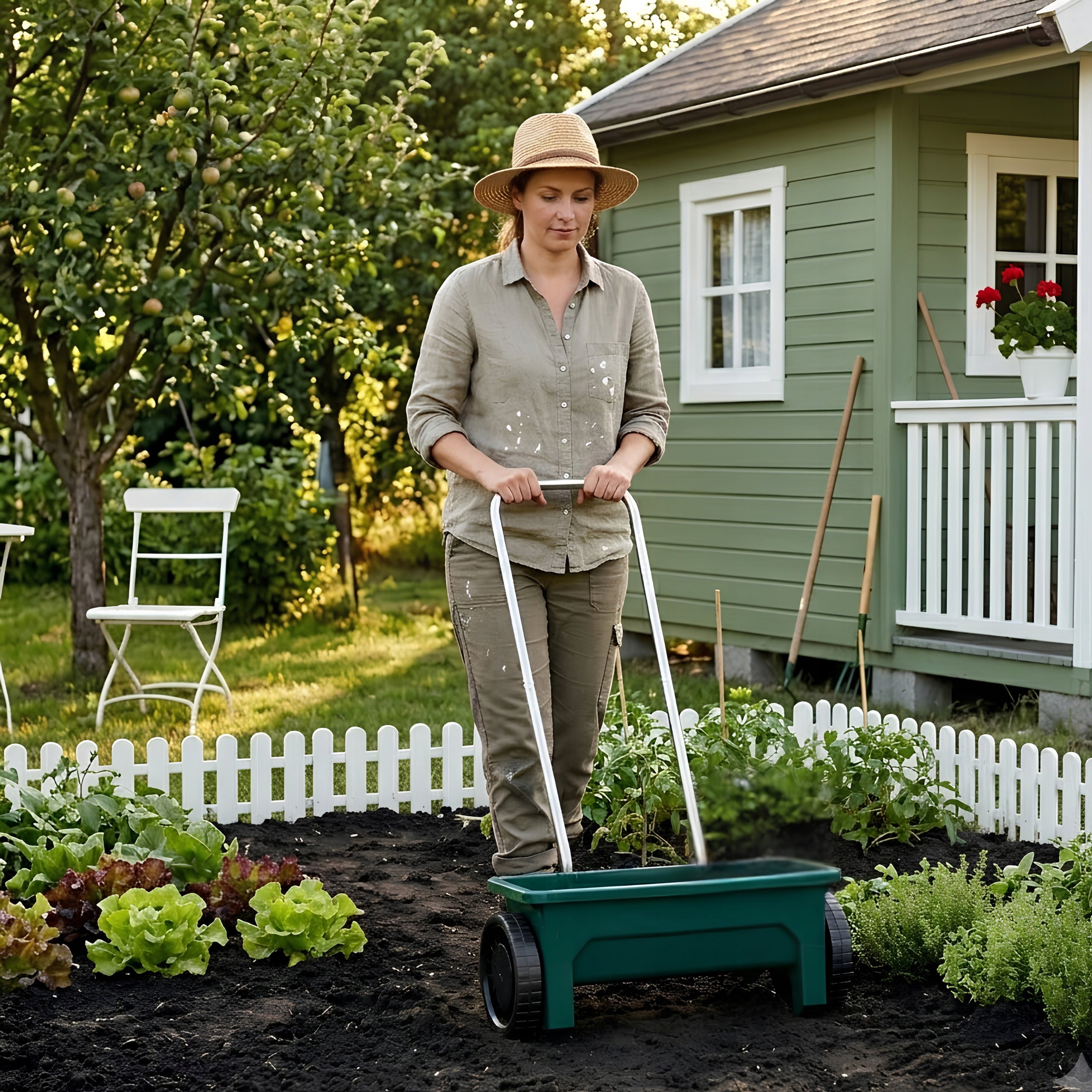 Grass Seeder Handheld Garden Spreader Salt Sand Fertilizer Wheeled 12L Manufacturer code Siewnik Ogrodowy Ręczny z Kołami Długą Rączką