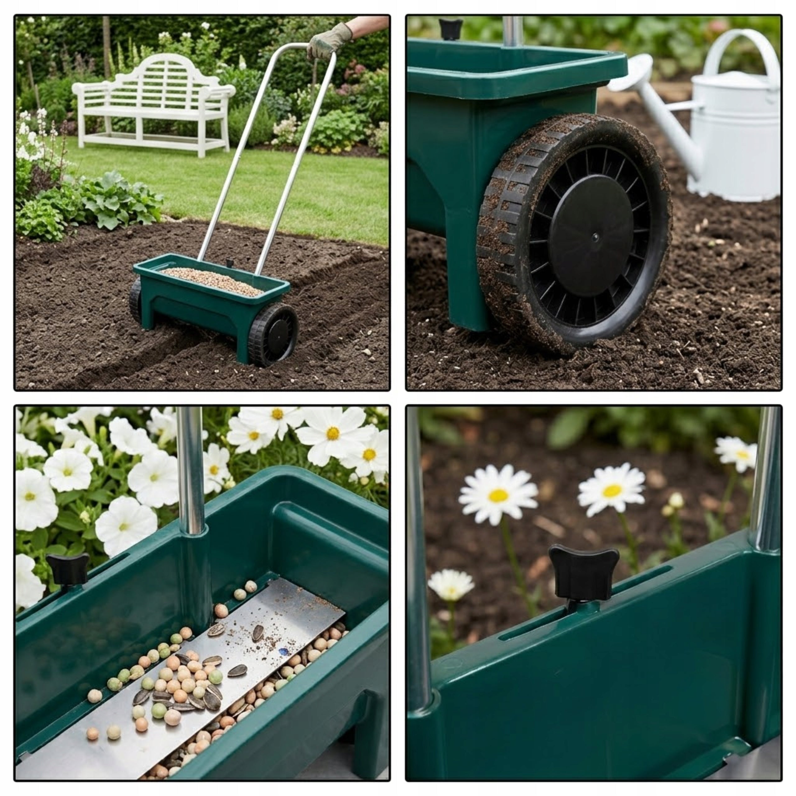 Grass Seeder Handheld Garden Spreader Salt Sand Fertilizer Wheeled 12L Product weight with unit packaging 1.5 kg