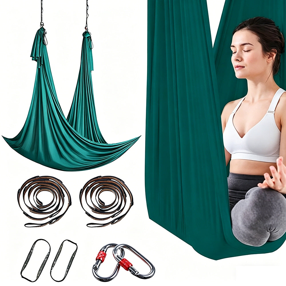 Green Air Yoga Hammock with Extension Straps AERIAL YOGA 4M Kind hammock