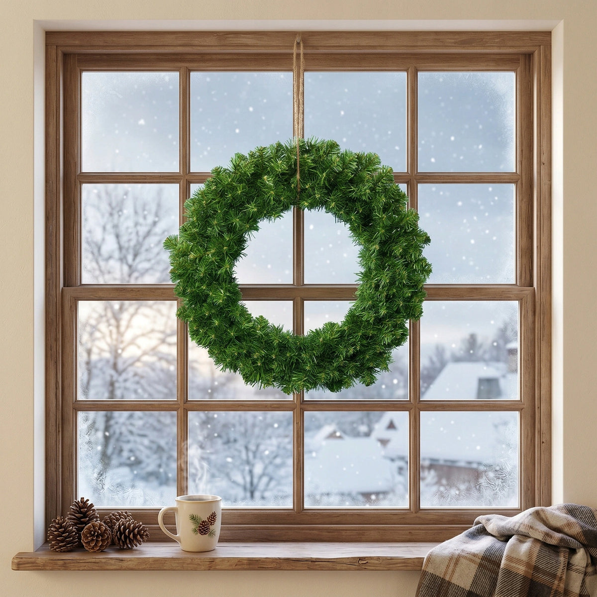 Green wreath with imperial pine PVC 60 cm dense decorative for doors Packaging status original