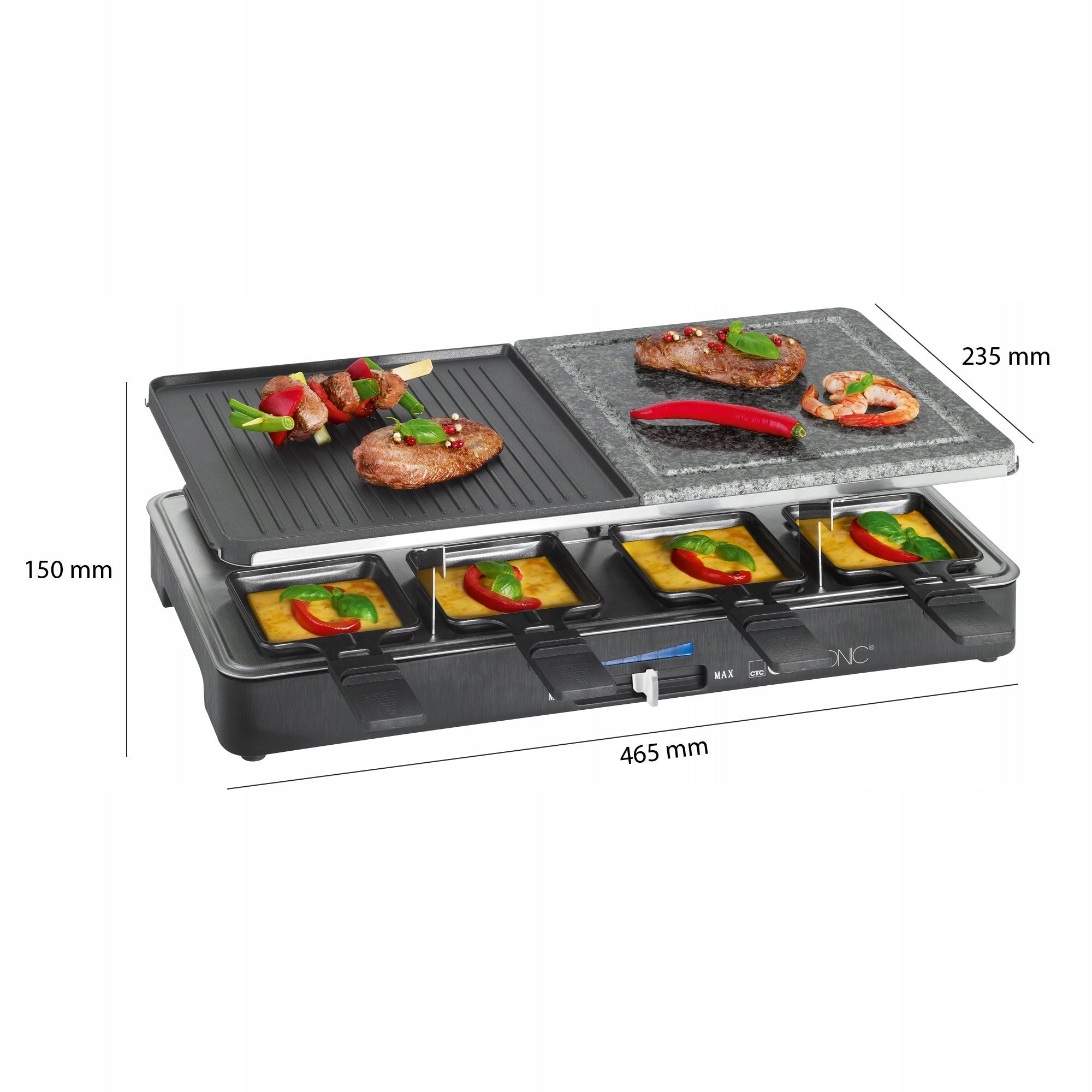 Grill Raclette Clatronic RG1400W Grill Stone 8 Griddles Model 261706