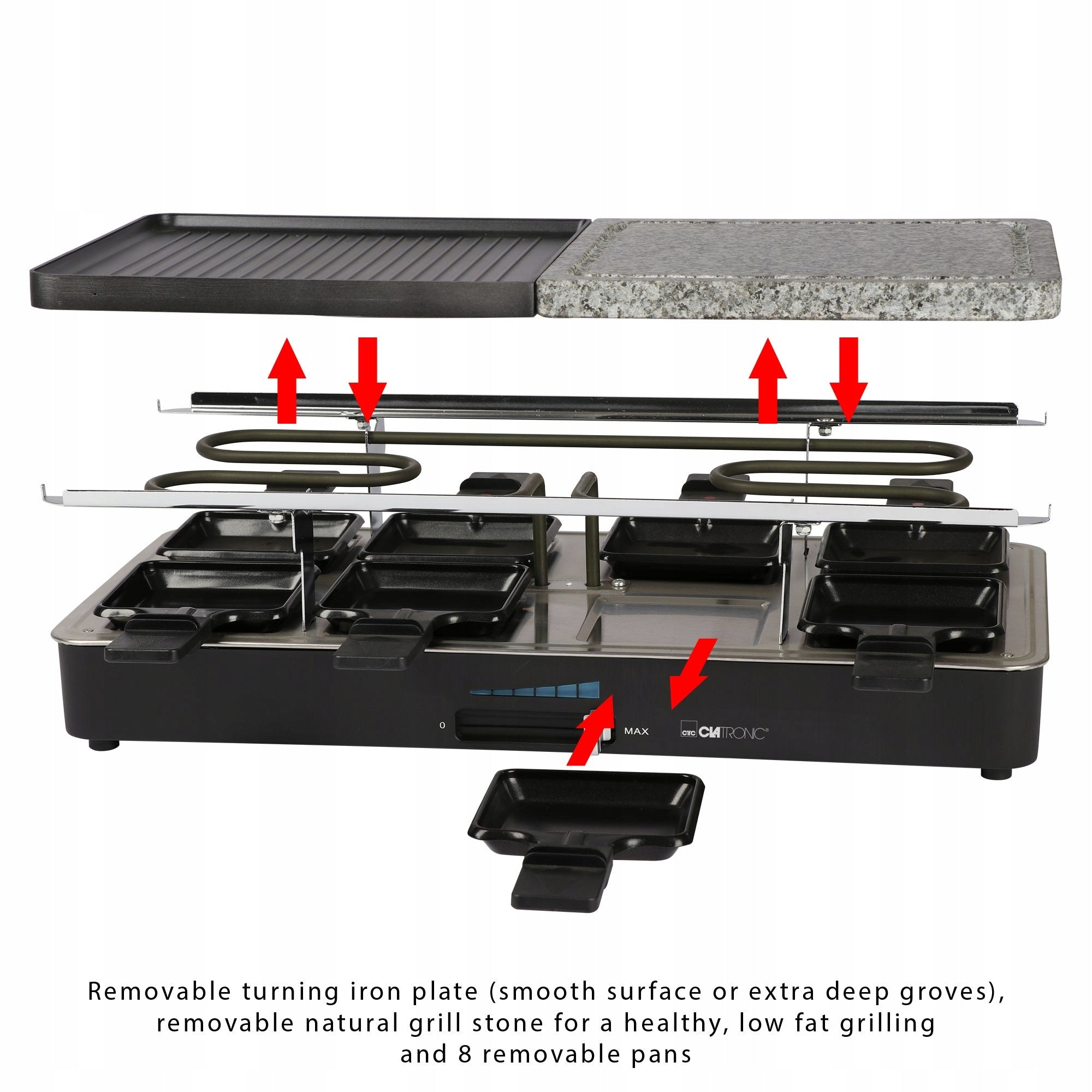 Grill Raclette Clatronic RG1400W Grill Stone 8 Griddles Temperature control yes