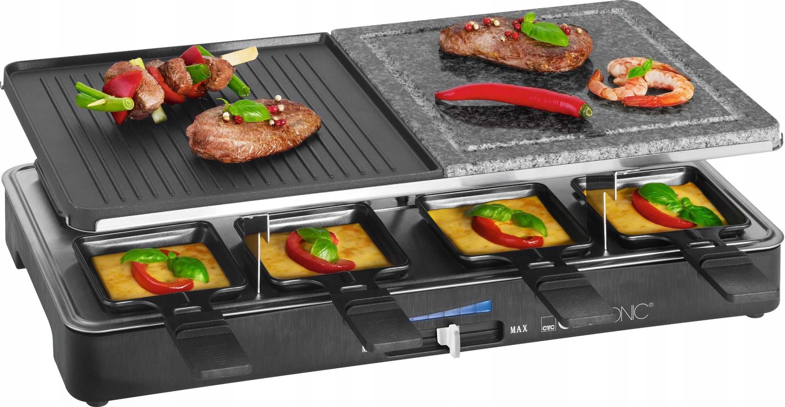 Grill Raclette Clatronic RG1400W Grill Stone 8 Griddles