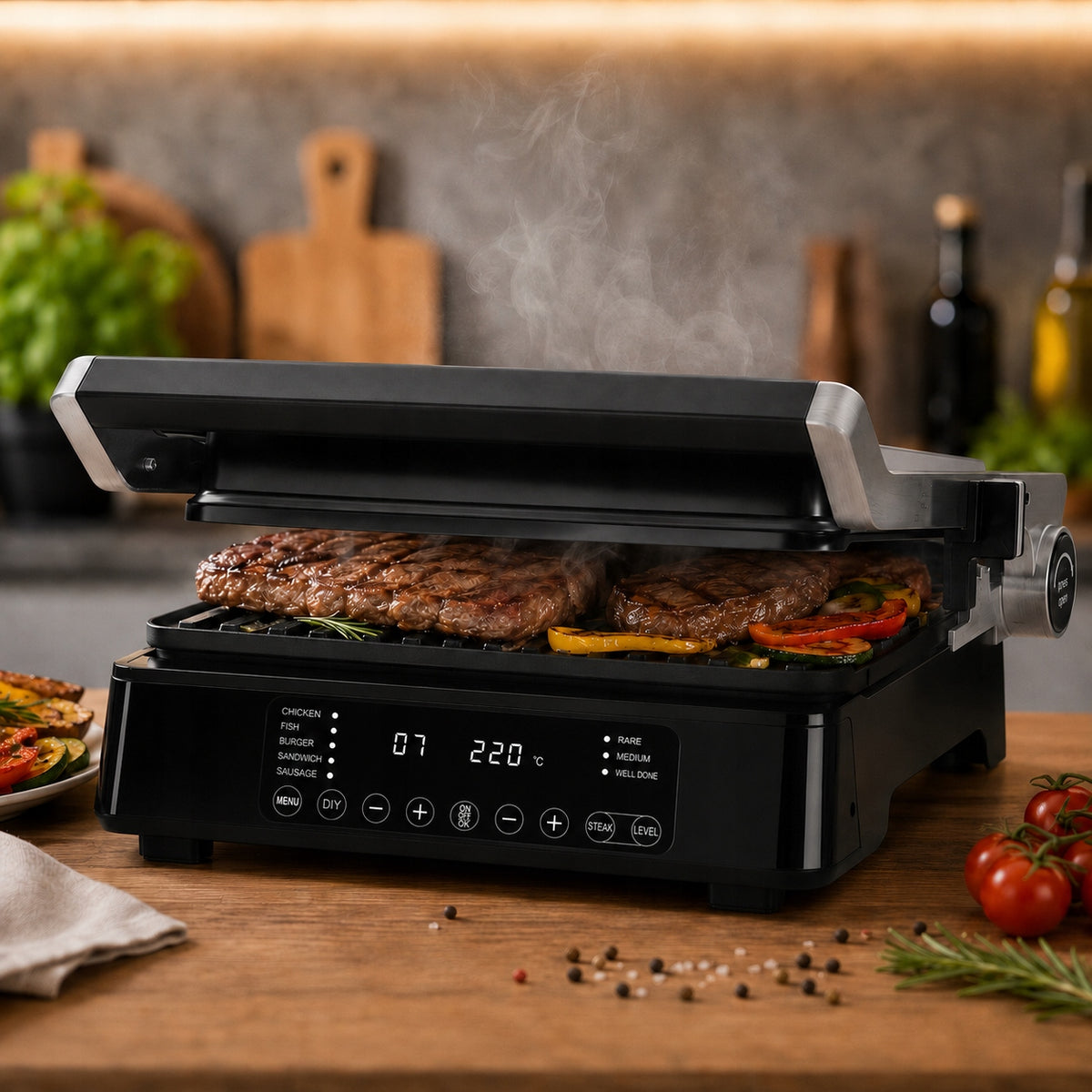 Grill Waffle Iron Electric Toaster Panini Programmer Large 2000W Manufacturer code MOCNY GRILL ELEKTRYCZNY GOFROWNICA 3W1 TOSTER
