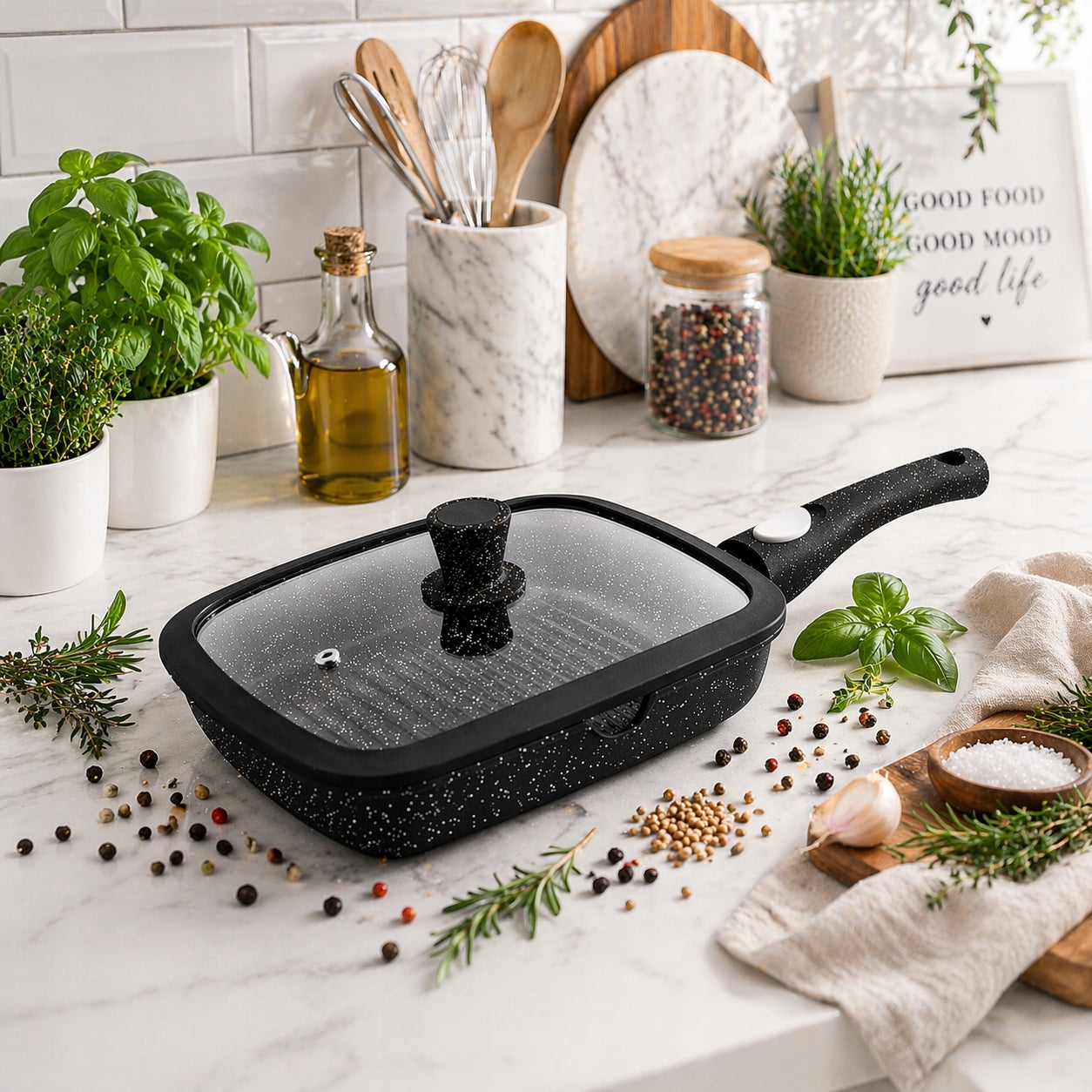 Grill pan INDUCTION WITH COVER 28 cm granite MODERN Manufacturer code HR156-2