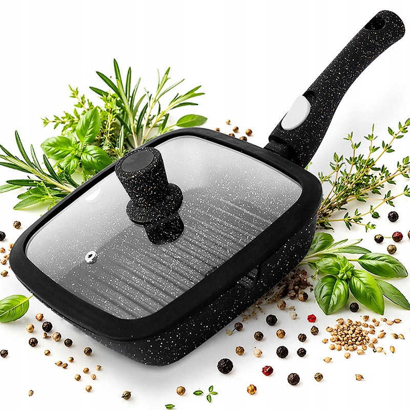 Grill pan INDUCTION WITH COVER 28 cm granite MODERN